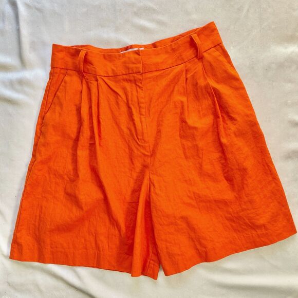 ASOS Design Orange High Waist Cotton Linen Mom Shorts - Size 8 US - Picture 3 of 6